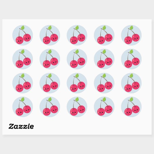 Sticker Rond Cerises mignonnes (Feuille)
