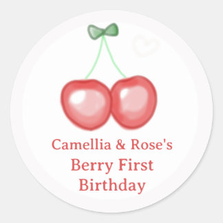 Sticker Rond Cerises Mignonnes pour un Premier Anniversaire aux