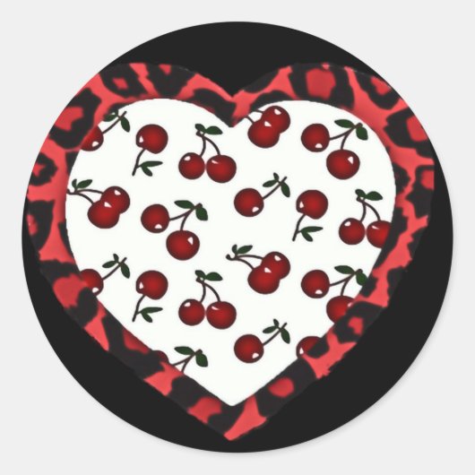Sticker Rond Cerises RAB Empreinte de léopard Heart Rockabilly (Devant)
