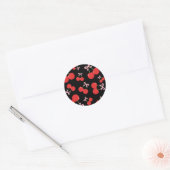 Sticker Rond Cerises rouges avec coquette cabot rose fête d'ann (Enveloppe)