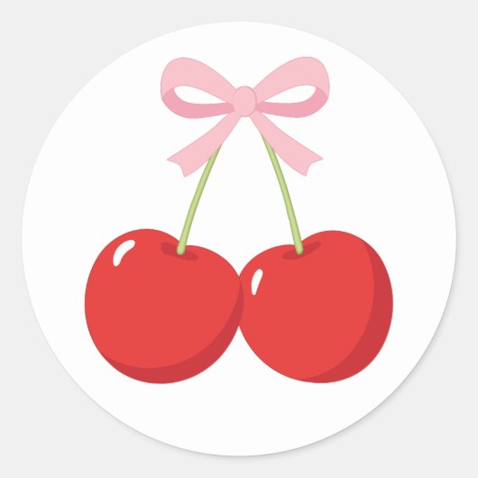 Sticker Rond Cerises Rouges avec Nœud Rose Coquette Fête d'Anni (Devant)
