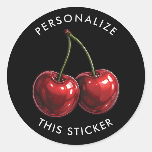 Sticker Rond Cerises Rouges Brillantes Fête Rétro Noir (Devant)