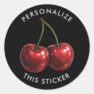 Sticker Rond Cerises Rouges Brillantes Fête Rétro Noire