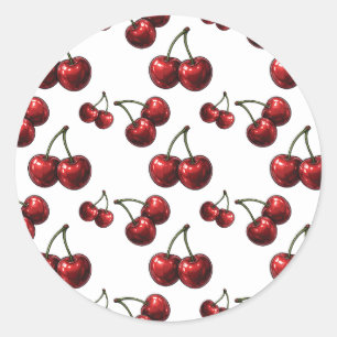Sticker Rond Cerises Rouges Brillantes Rétro Glam