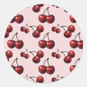 Sticker Rond Cerises Rouges Brillantes Rose Rétro Glamour Fête