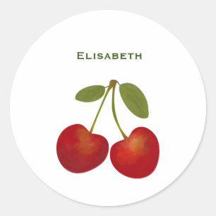 Sticker Rond Cerises rouges nom personnalisé