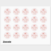 Sticker Rond Cerises rouges rétro avec un nœud rose Script Merc (Feuille)