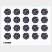 Sticker Rond Cerises rouges sur bleu foncé (Feuille)