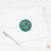 Sticker Rond Cerises rouges sur turquoise (Enveloppe)