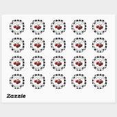 Sticker Rond Cerises Vintage gingham noir blanc (Feuille)