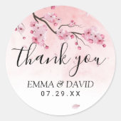 Sticker Rond Cerisier Fleur rose Mariage Merci (Devant)