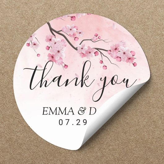 Sticker Rond Cerisier Fleur rose Mariage Merci