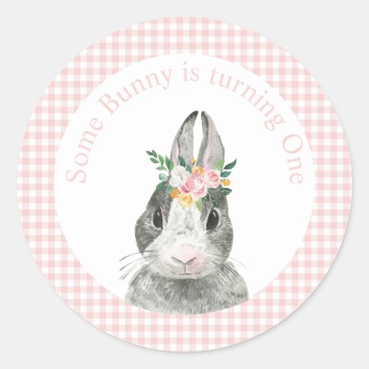 Sticker Rond Certain Lapin a un Anniversaire Gingham Rose (Devant)
