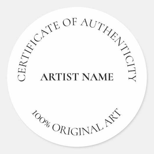 Sticker Rond Certificat d'authenticité Art personnalisable (Devant)