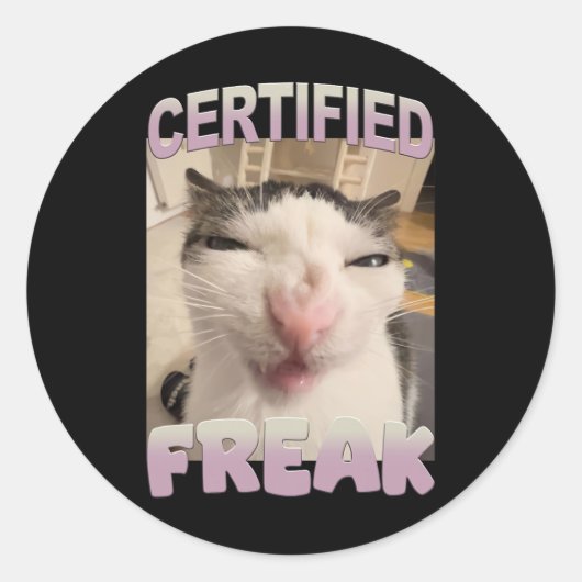 Sticker Rond Certifié Freak Chat Mème Funny Humour animal (Devant)