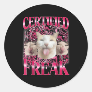 Sticker Rond Certifié Freak Eat Cement Maudit Chat Funny Cat Me