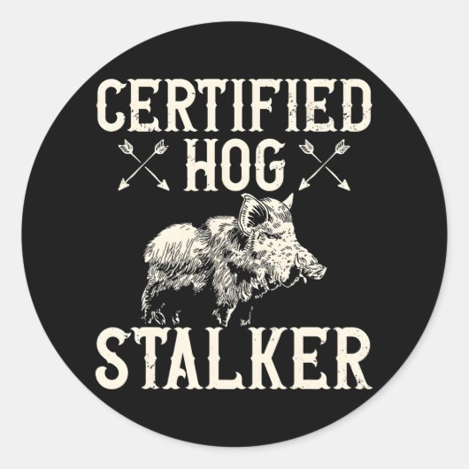 Sticker Rond Certifié Hog Stalker Pig Animaux Chasse Sauvage (Devant)