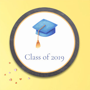 Sticker Rond Cerulean Blue Graduation Casquette Classe de