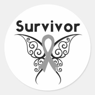 Sticker Rond Cerveau Cancer Survivant Papillon Tribal