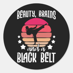 Sticker Rond Cerveaux De Beauté Et Une Ceinture Noire - Karate