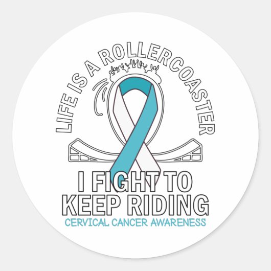 Sticker Rond Cervical cancer conscience blanc ruban turquoise (Devant)