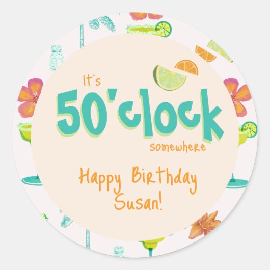 Sticker Rond C'est 50 heures Thème de fête (Devant)