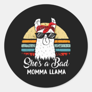 Sticker Rond C'est A D Momma Llama Funny Retro Vintage Mama