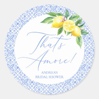 Sticker Rond C'est Amore Lemon Italian Blue Tile Fête des marié