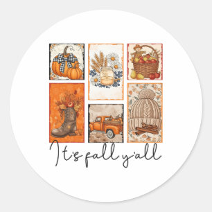 Sticker Rond C'est Automne Y'all Automne Saison Citrouille Hall