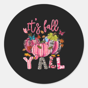 Sticker Rond C'est Automne Y'all Citrouilles Nk Ribbon Cancer d