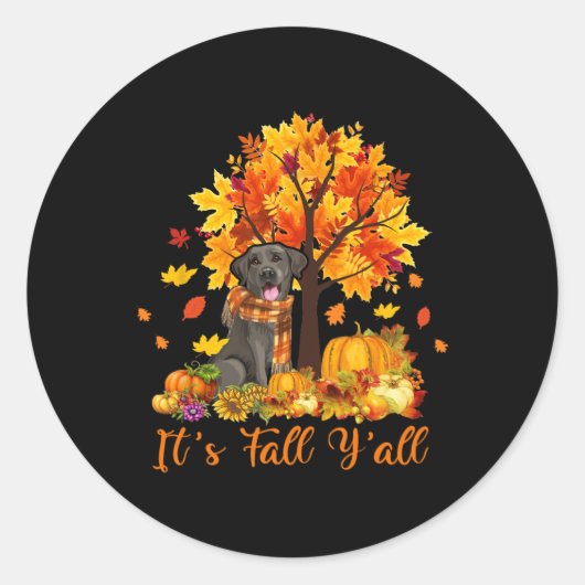 Sticker Rond C'est automne Y'all Labrador Black Lab Halloween M (Devant)