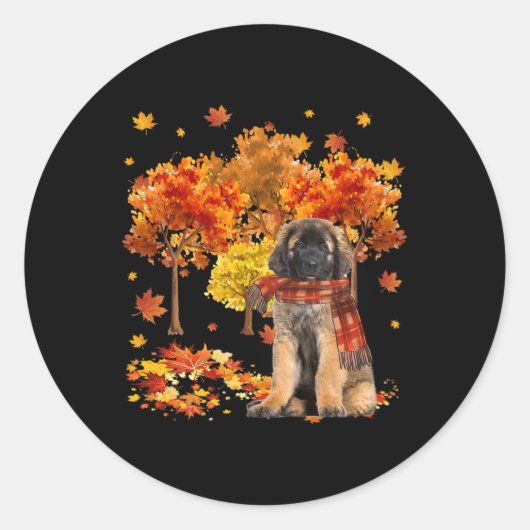 Sticker Rond C'est automne Y'all mignon Leonberger automne arbr (Devant)