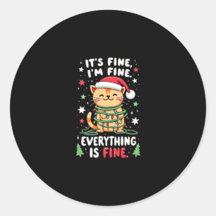 Sticker Rond C'est Bien Je Suis Fin Tout Va Bien Xmas Cat Chr