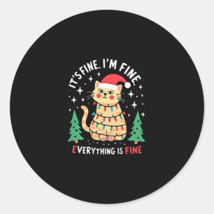 Sticker Rond C'est Bien Je Suis Fin Tout Va Bien Xmas Cat Chr