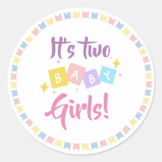 Sticker Rond C'est deux bébés filles Pink Party Faire-part de n