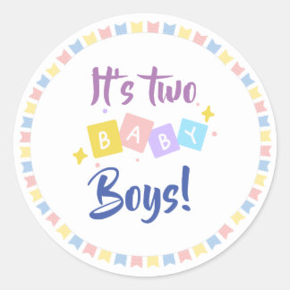 Sticker Rond C'est deux bébés garçons Blue Party Faire-part de