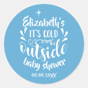 Sticker Rond C'est Froid Dehors Baby Shower/Sprinkle Bleu