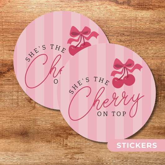 Sticker Rond C'est la cerise sur le Baby shower rose
