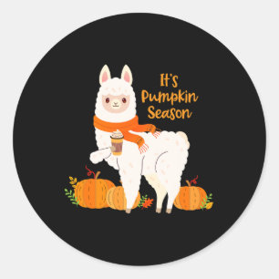 Sticker Rond C'est la saison Citrouille Llama automne Feuilles