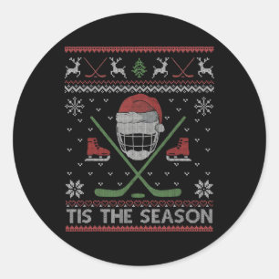 Sticker Rond C'est la saison de hockey sur glace Ugly Christmas