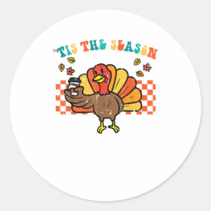 Sticker Rond C'est la saison dinde café de Thanksgiving automne