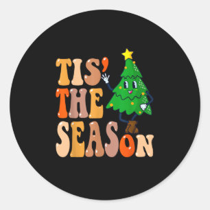 Sticker Rond C'est la saison festive sapin de Noël Groovy
