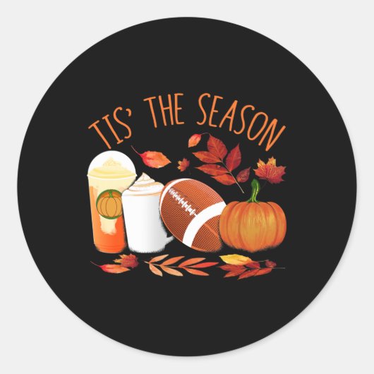 Sticker Rond C'Est La Saison Football Citrouille Thanksgiving A (Devant)
