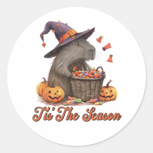 Sticker Rond C'Est La Saison Halloween Capybara (Devant)