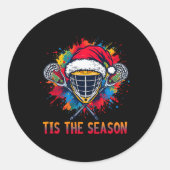 Sticker Rond C'Est La Saison Lacrosse Masque Santa Hat Noël S (Devant)