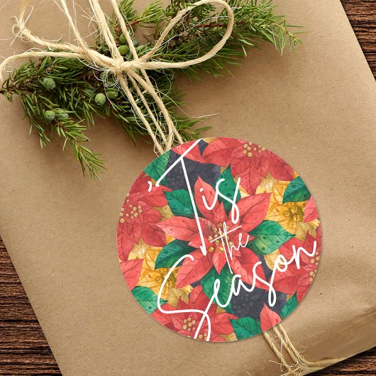 Sticker Rond C'est la saison Poinsettia vacances de Noël