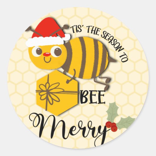 Sticker Rond C'est la saison pour être joyeux bee card (Devant)