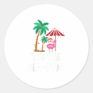 Sticker Rond C'Est La Saison Tropicale De Noël Sea-Sun Père Noë