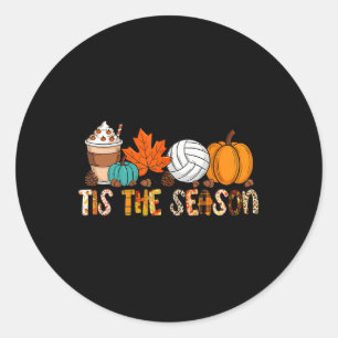 Sticker Rond C'Est La Saison Volleyball Citrouille Leaf Latte F