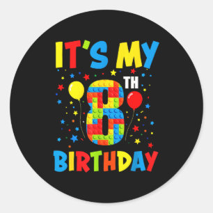 Sticker Rond C'est l'anniversaire de 8 ans blocs de constructio